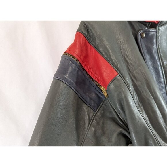 Cordovan Montreal Leather Jacket Grey w/ Red Accent Size 40 Mens Bomber Vtg - Picture 5 of 10